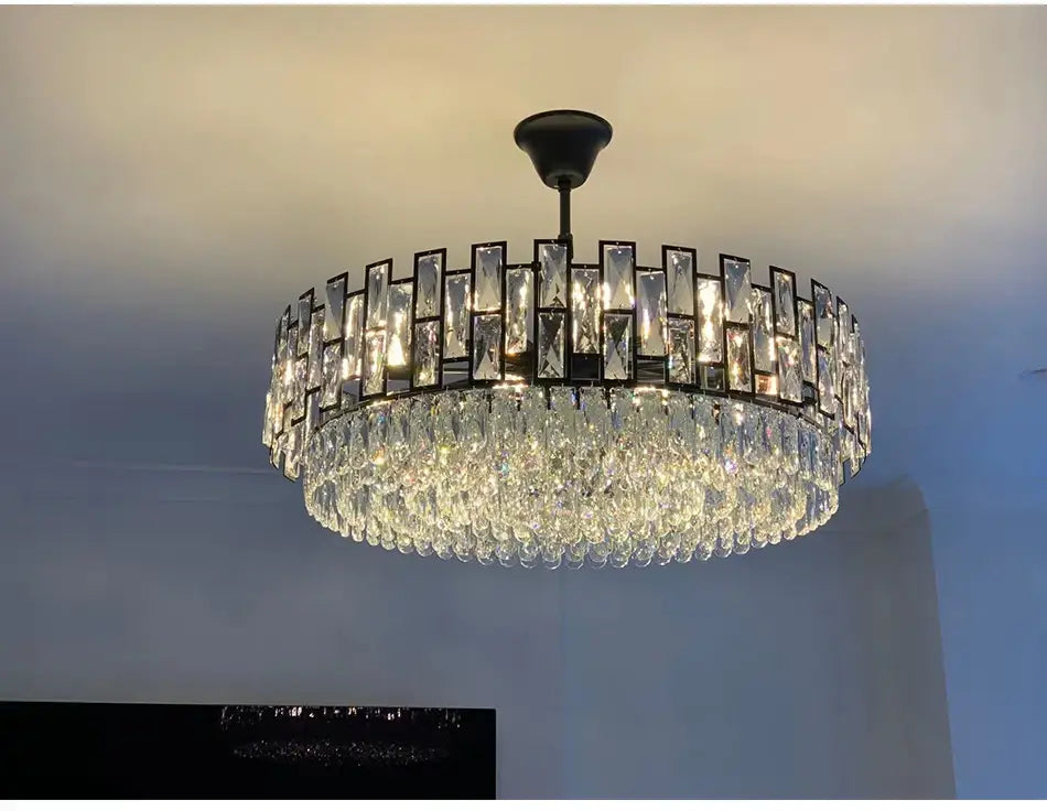 Luxury Black Round Crystal Chandelier for Living, Bedroom