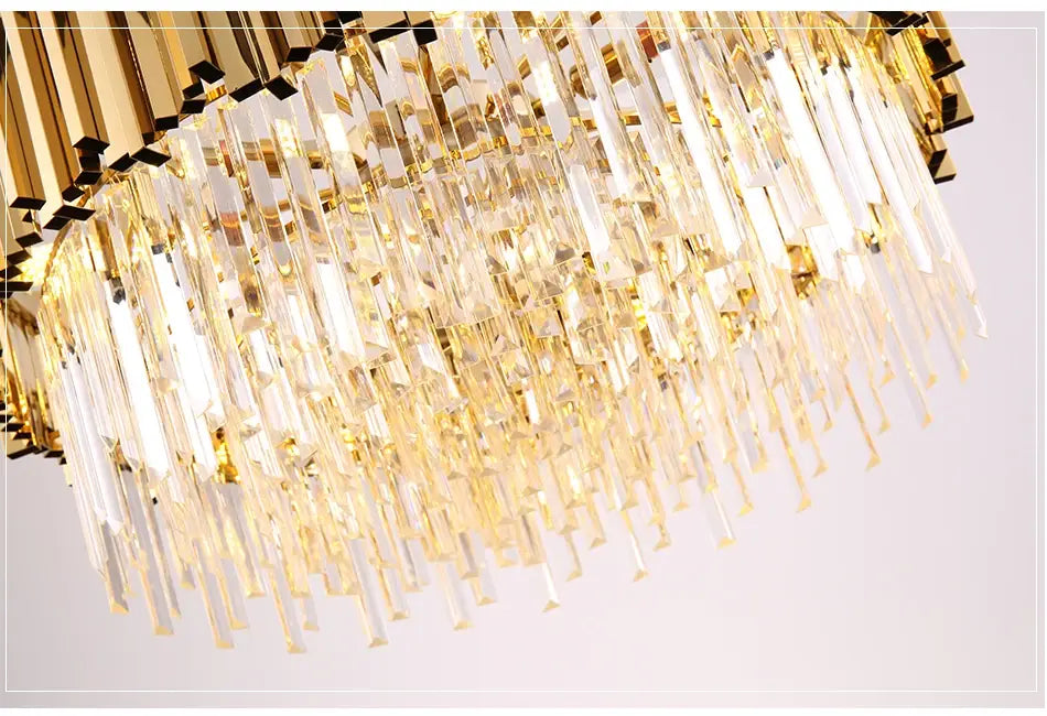 Luxury Gold Hanging Crystal Round Chandelier for Living, Dining