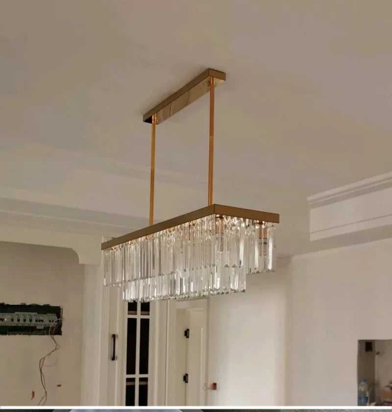 Modern Crystal Gold Rectangle Chandelier for Dining, Kitchen