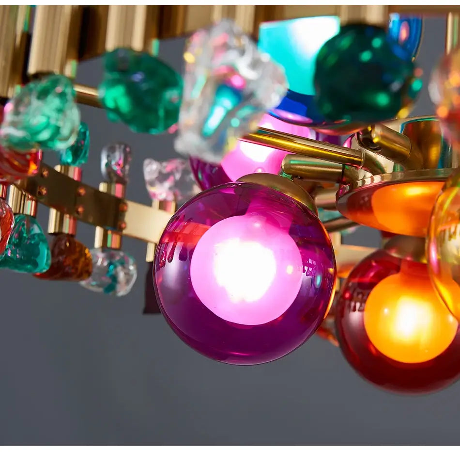 Modern Round Colorful Crystal Chandelier for Living, Bedroom