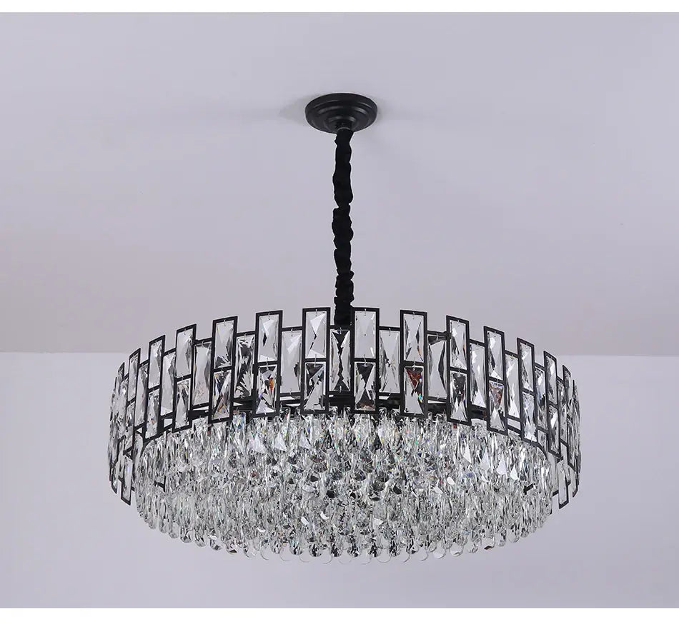 Luxury Black Round Crystal Chandelier for Living, Bedroom