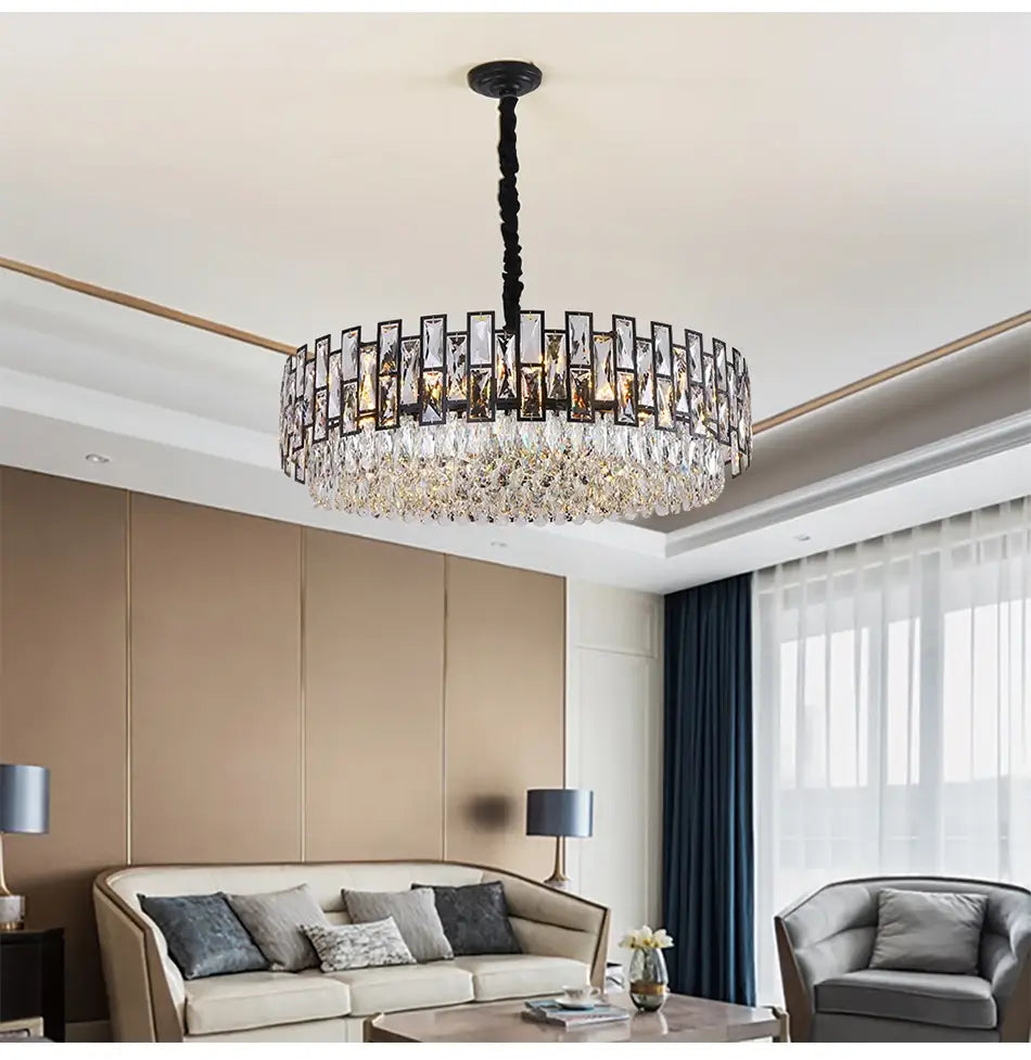 Luxury Black Round Crystal Chandelier for Living, Bedroom