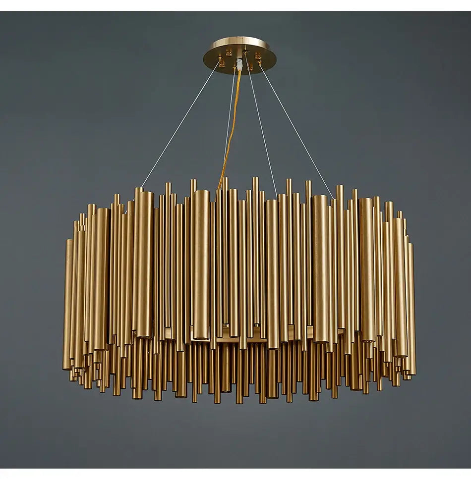 Luxury Brushed Gold Stainless Steel Tube Chandelier for Living