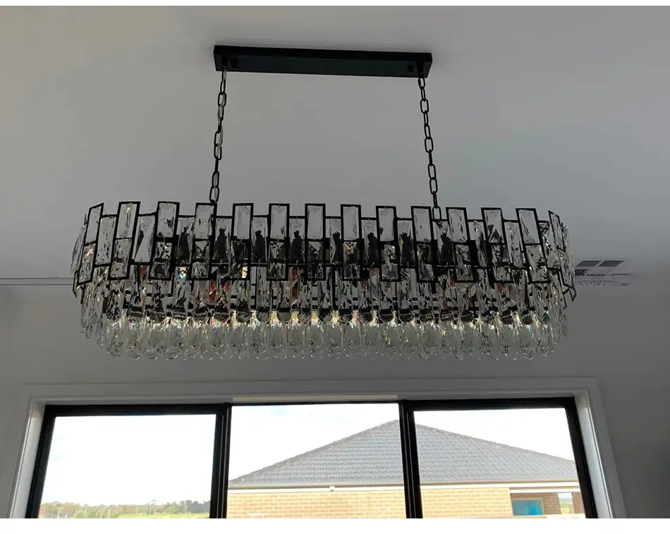 Luxury Black Round Crystal Chandelier for Living, Bedroom