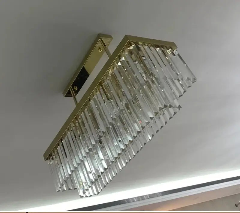 Modern Crystal Gold Rectangle Chandelier for Dining, Kitchen