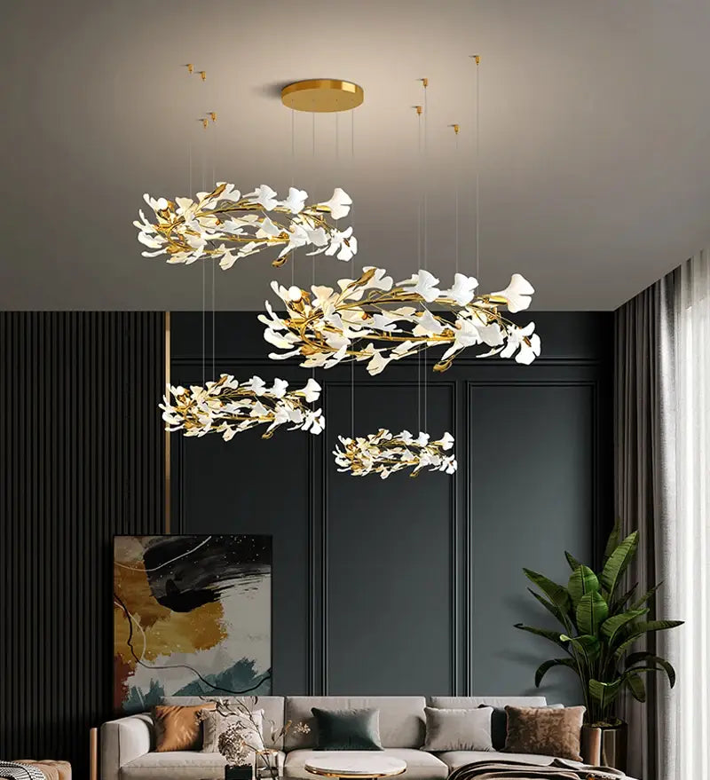 Modern Ceramic Petals Hang Chandelier for Living, Bedroom