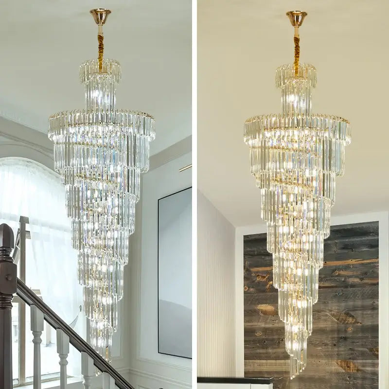 Luxury Large Gold Crystal Chandelier for Staircase, Loft