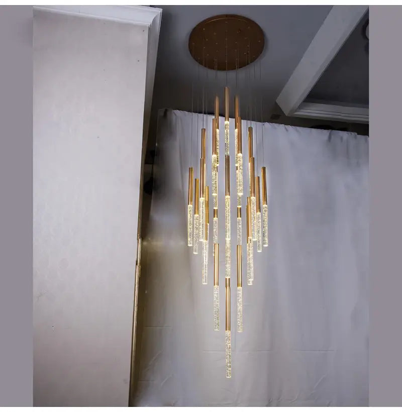 Luxury Long Hanging Spiral Chandelier for Staircase, Lobby, Hall
