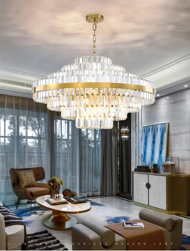 Luxury Hanging Gold Crystal Chandelier for Living, Bedroom