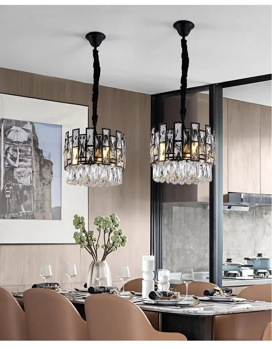 Modern Black Hanging Crystal Chandelier for Island, Dining, Bar