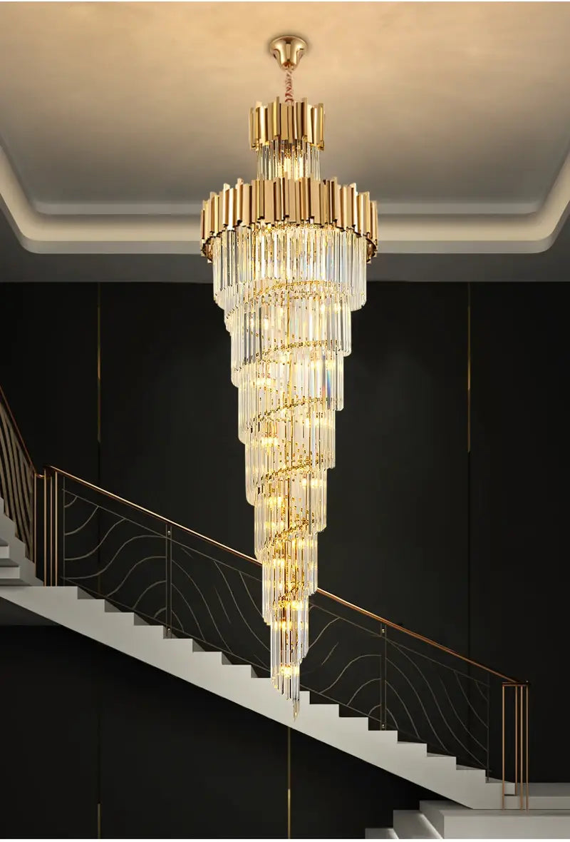 Luxury Long Hanging Crystal Chandelier for Staircase, Lobby, Dining