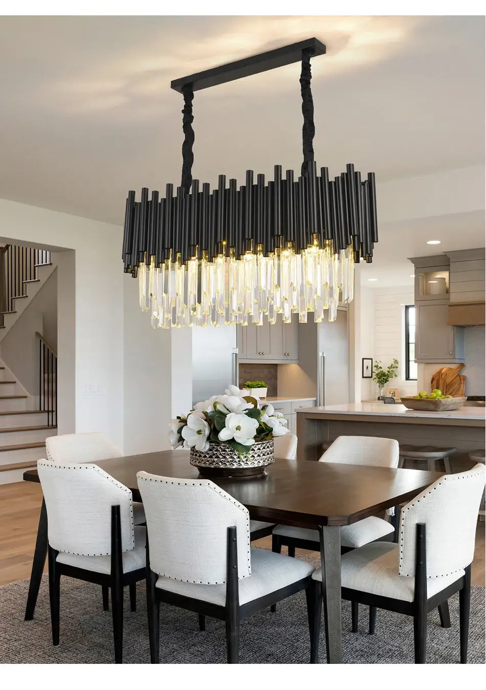Luxury Black Oval Crystal Chandelier for Dining, Kitchen