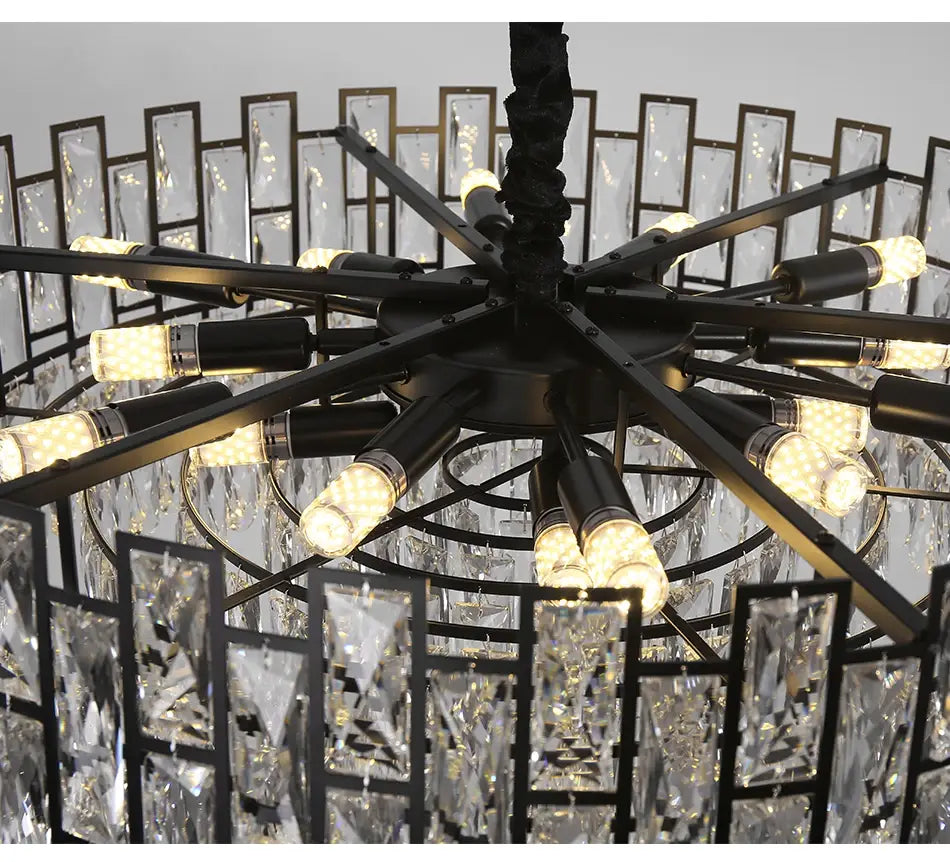 Luxury Black Round Crystal Chandelier for Living, Bedroom