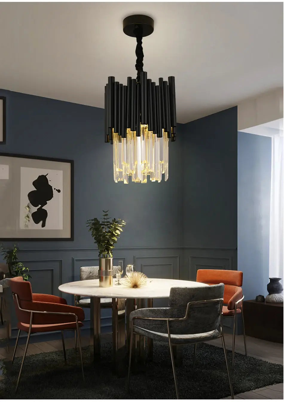 Modern Black Hanging Crystal Chandelier for Dining, Kitchen