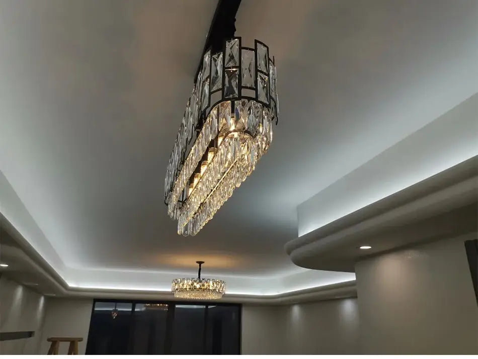 Luxury Black Round Crystal Chandelier for Living, Bedroom