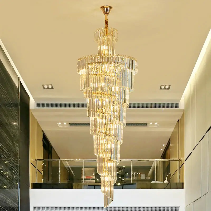 Luxury Large Gold Crystal Chandelier for Staircase, Loft