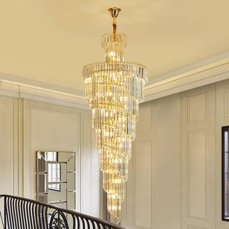 Luxury Large Gold Crystal Chandelier for Staircase, Loft