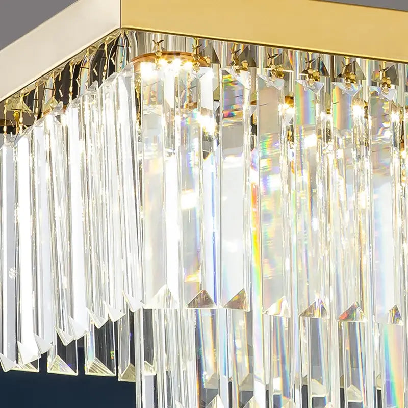 Modern Crystal Gold Rectangle Chandelier for Dining, Kitchen