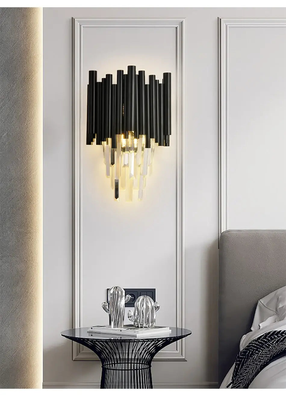 Luxury Black Crystal Wall Sconce for Living, Bedroom, Beside