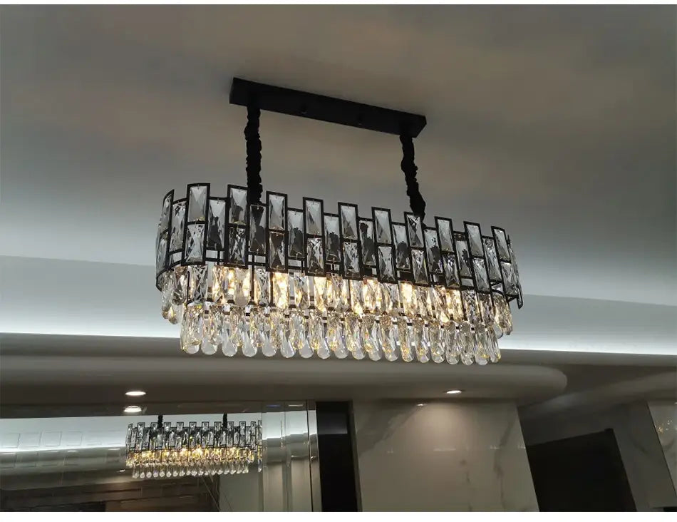 Luxury Black Round Crystal Chandelier for Living, Bedroom