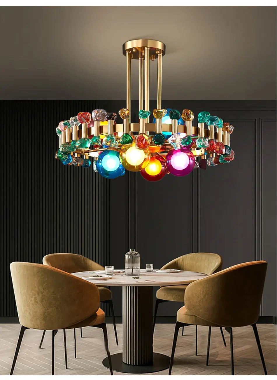 Modern Round Colorful Crystal Chandelier for Living, Bedroom