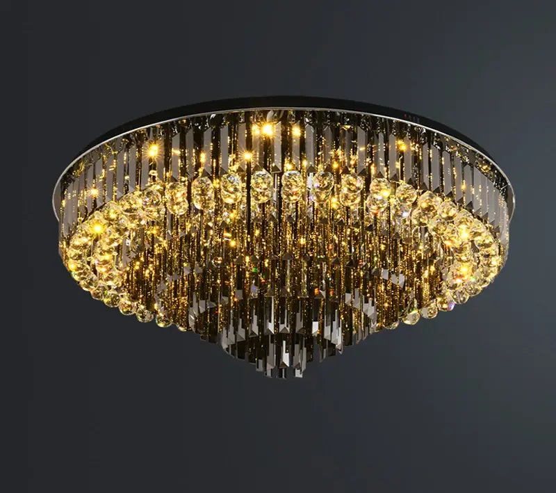 Luxury Black Round Ceiling Crystal Chandelier for Living, Bedroom