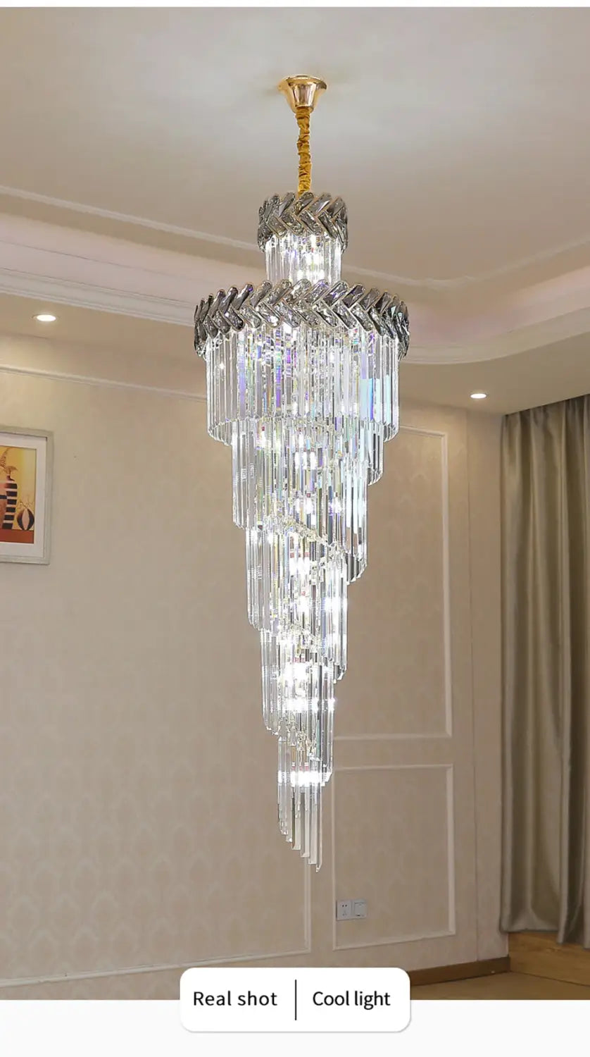 Luxury Long Spira Crystal Chandelier for Staircase, Hall, Living