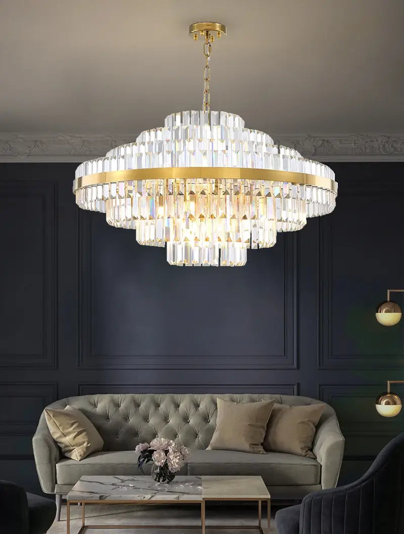 Luxury Hanging Gold Crystal Chandelier for Living, Bedroom