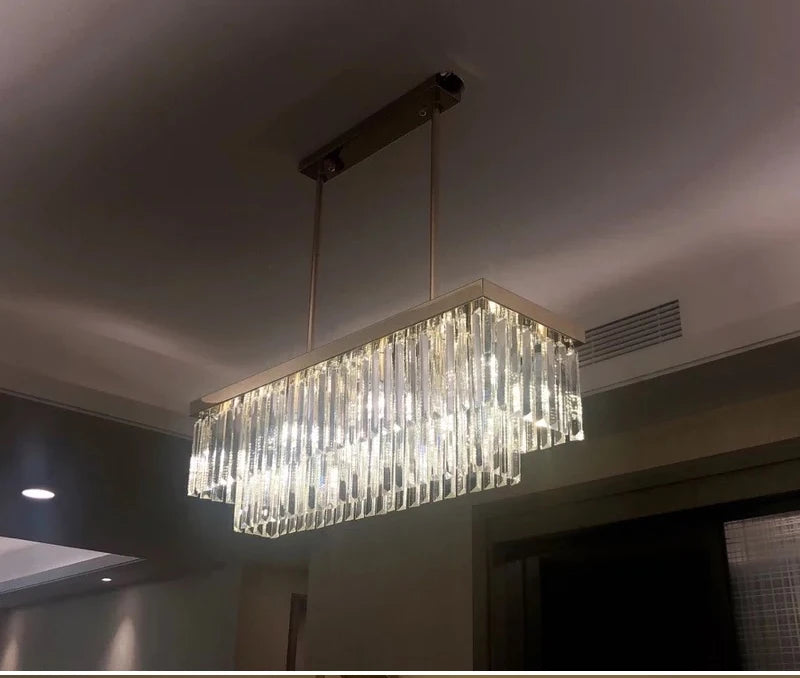 Modern Crystal Gold Rectangle Chandelier for Dining, Kitchen