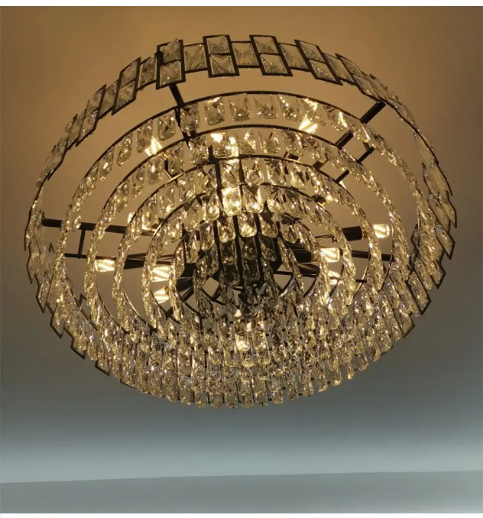 Luxury Black Round Crystal Chandelier for Living, Bedroom