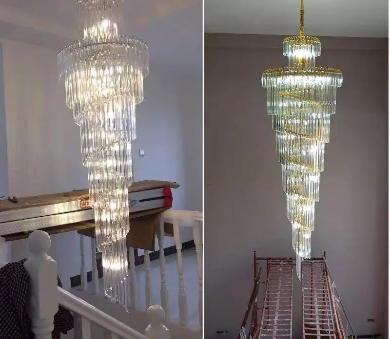 Luxury Large Gold Crystal Chandelier for Staircase, Loft