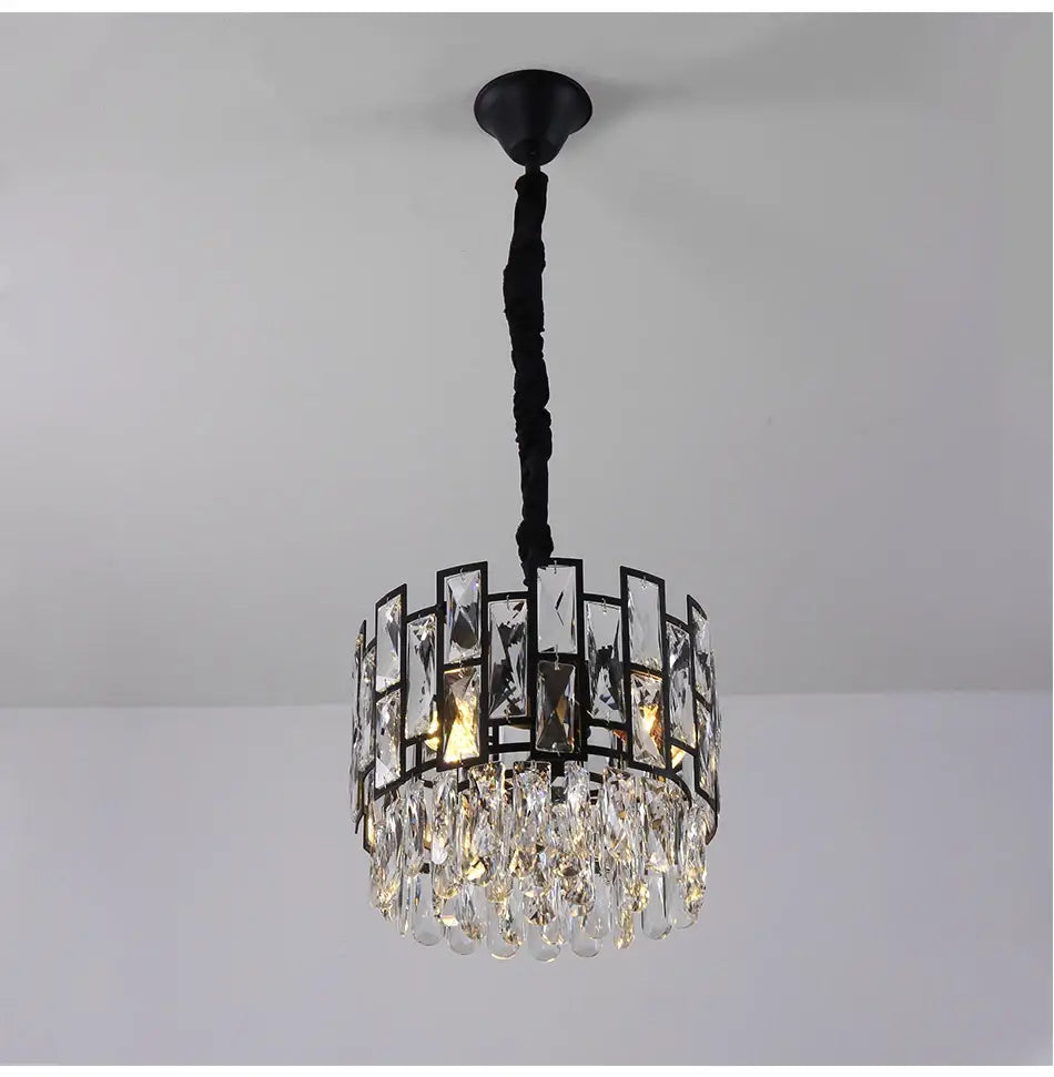 Modern Black Hanging Crystal Chandelier for Island, Dining, Bar