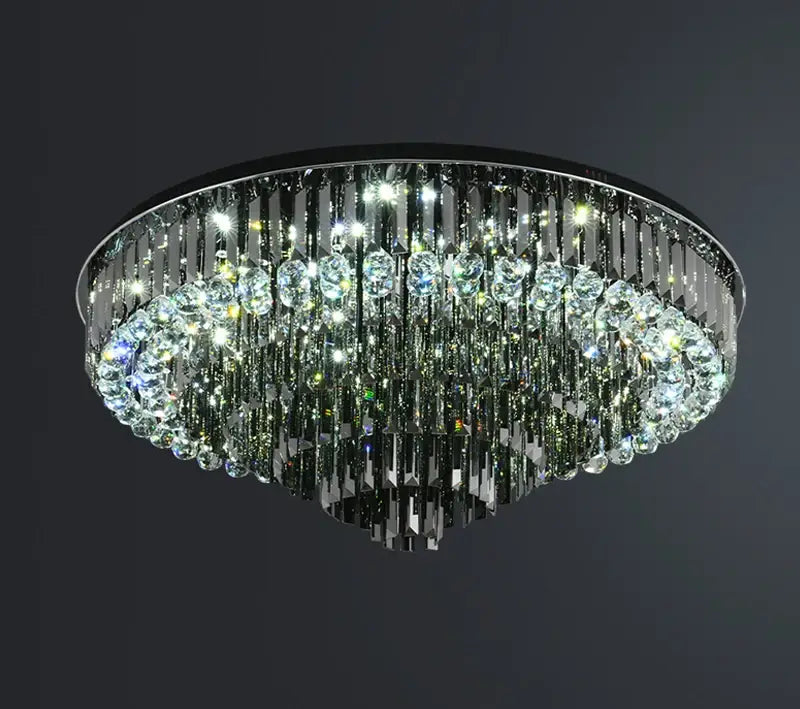 Luxury Black Round Ceiling Crystal Chandelier for Living, Bedroom