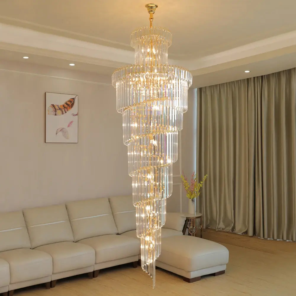 Luxury Large Gold Crystal Chandelier for Staircase, Loft