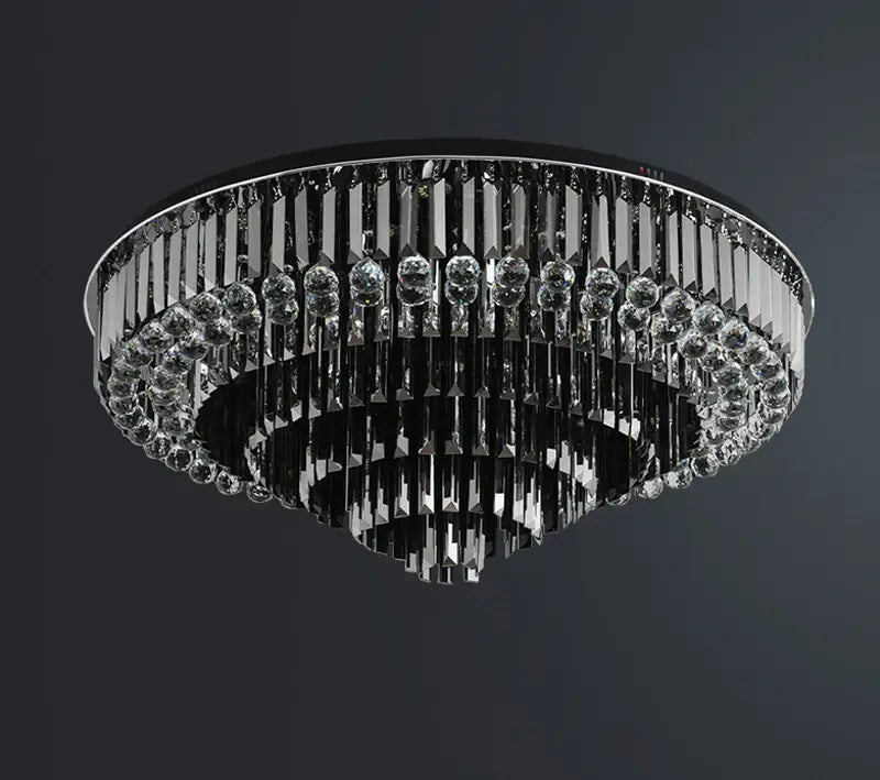 Luxury Black Round Ceiling Crystal Chandelier for Living, Bedroom