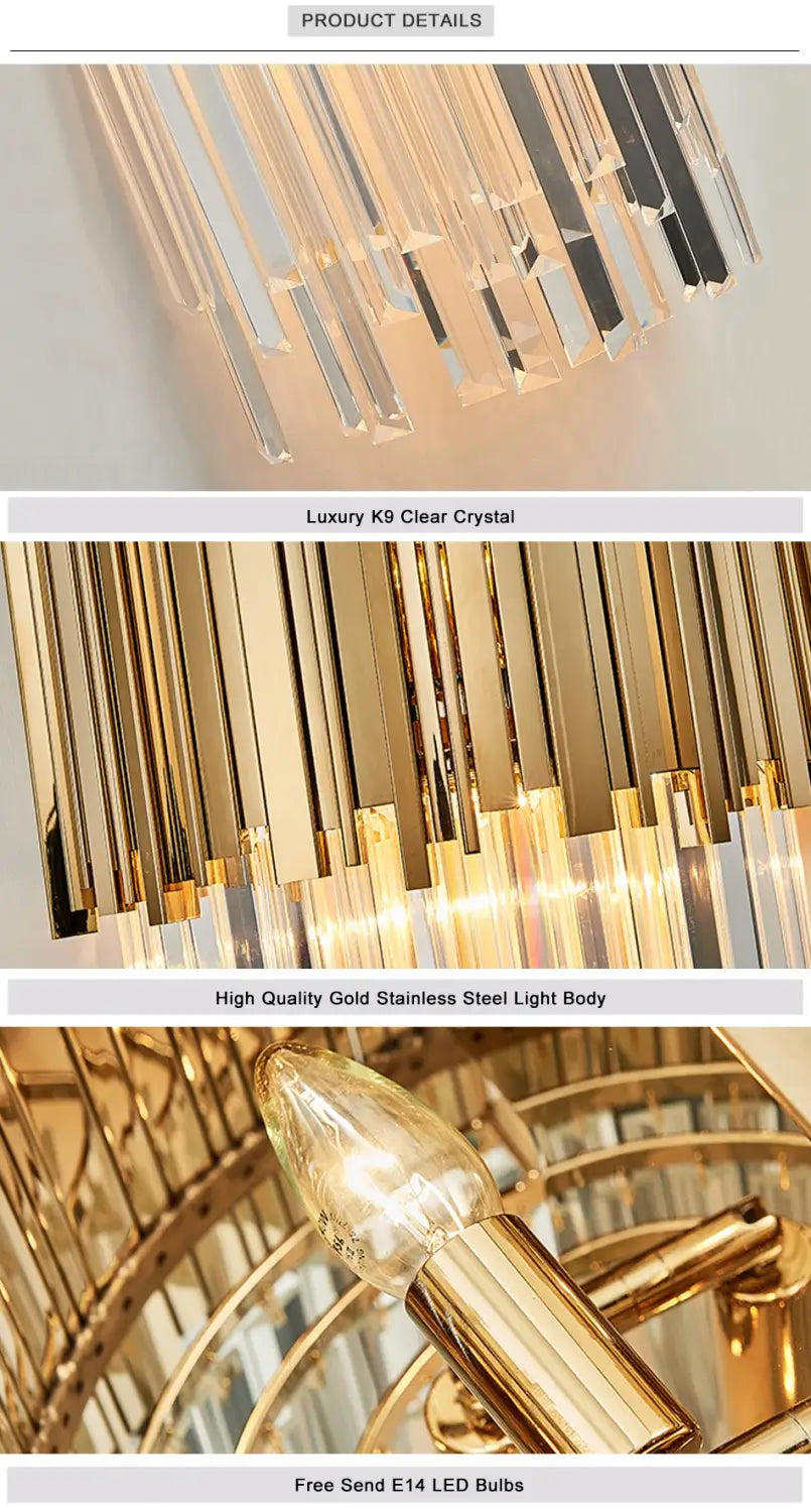 Moderne Goldkristall-Wandleuchte für Nachttisch, Schlafzimmer, Flur
