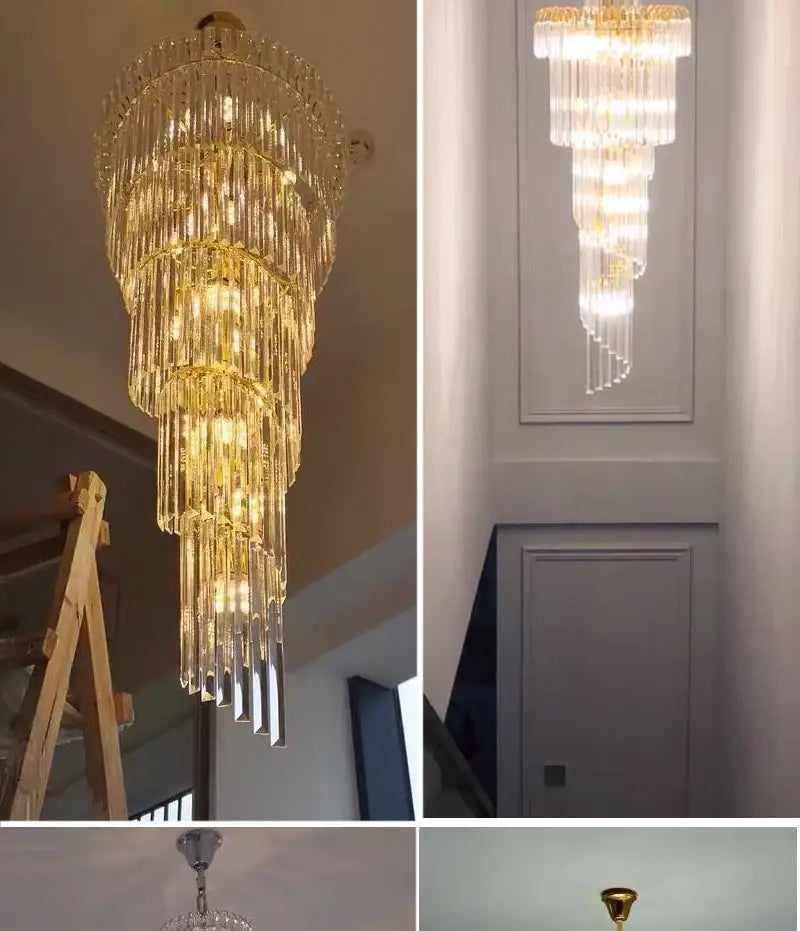 Luxury Large Gold Crystal Chandelier for Staircase, Loft