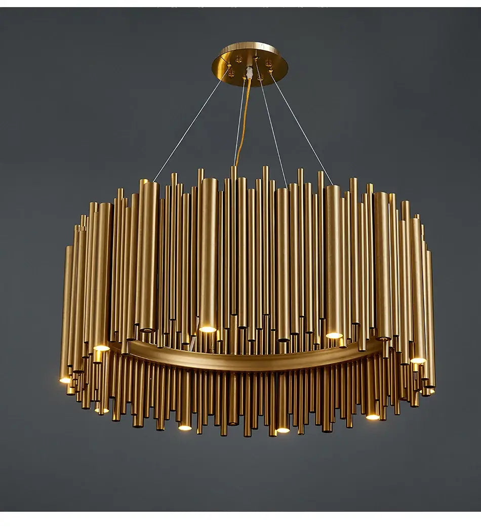 Luxury Brushed Gold Stainless Steel Tube Chandelier for Living