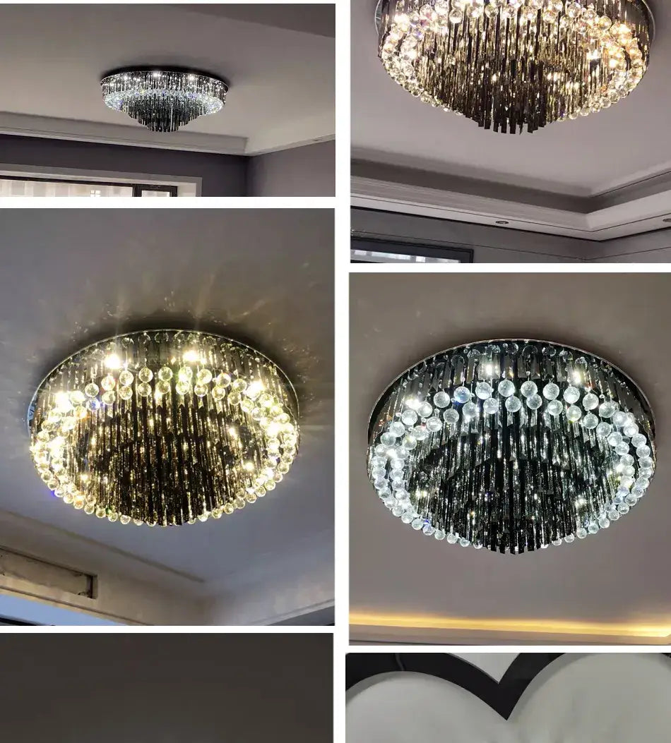 Luxury Black Round Ceiling Crystal Chandelier for Living, Bedroom