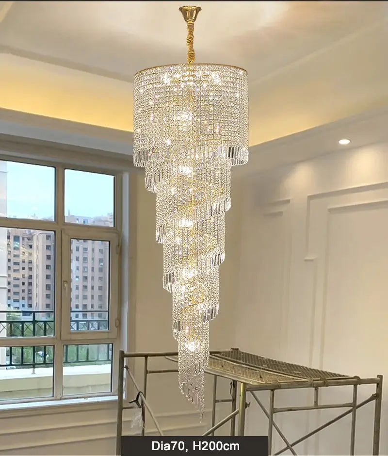 Luxury Long Spiral Chandelier for Staircase, Living, Hall