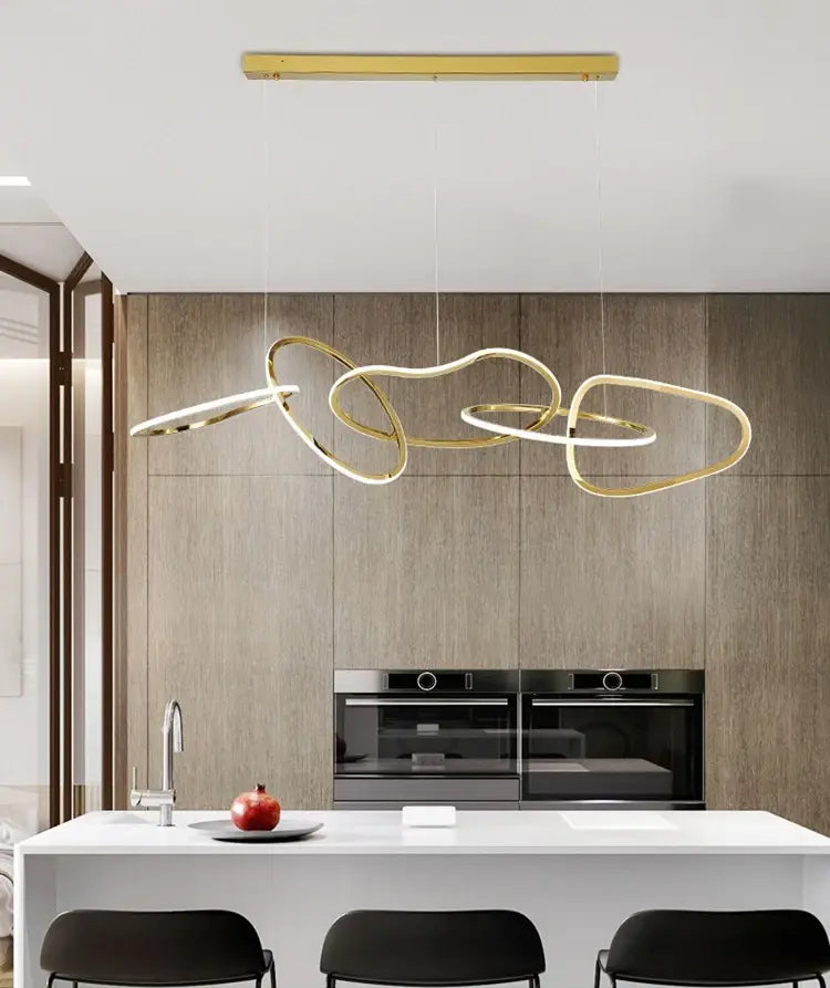Luxuriöser goldener moderner Ring-Kronleuchter für Esszimmer, Küche, Bar