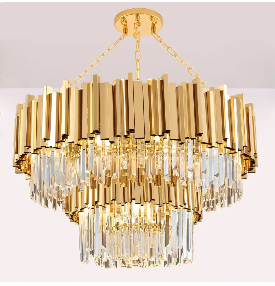 Luxury Gold Hanging Crystal Round Chandelier for Living, Dining