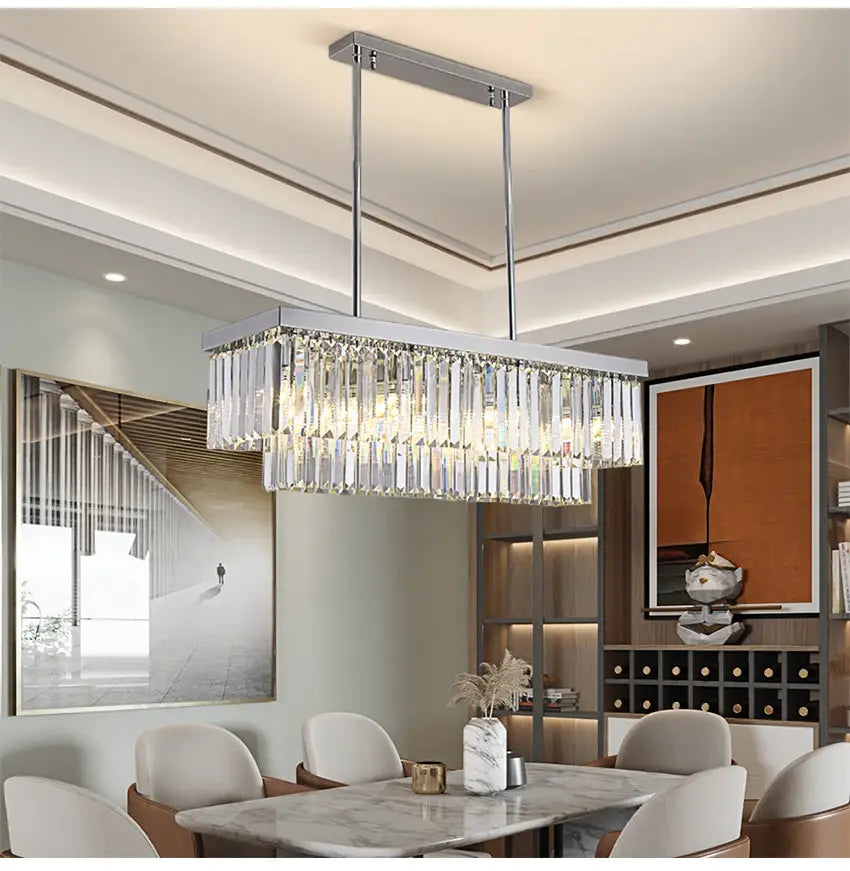 Modern Crystal Gold Rectangle Chandelier for Dining, Kitchen