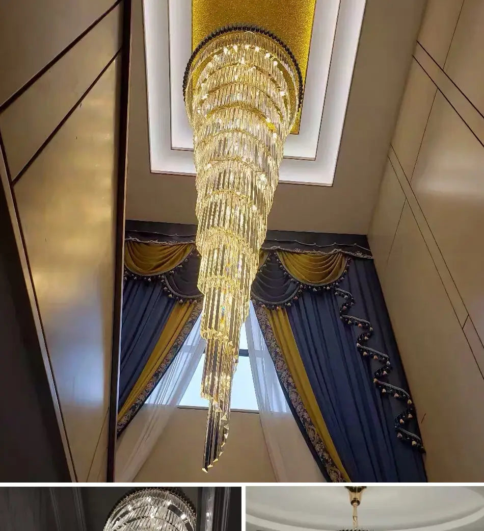Langer schwarzer Luxus-Kristall-Kronleuchter für Treppenhaus, Lobby, Wohnzimmer