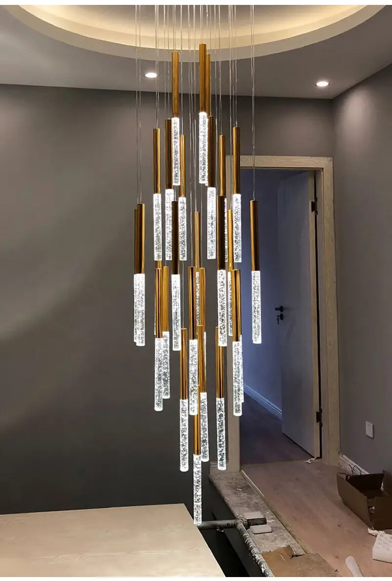 Luxury Long Hanging Spiral Chandelier for Staircase, Lobby, Hall