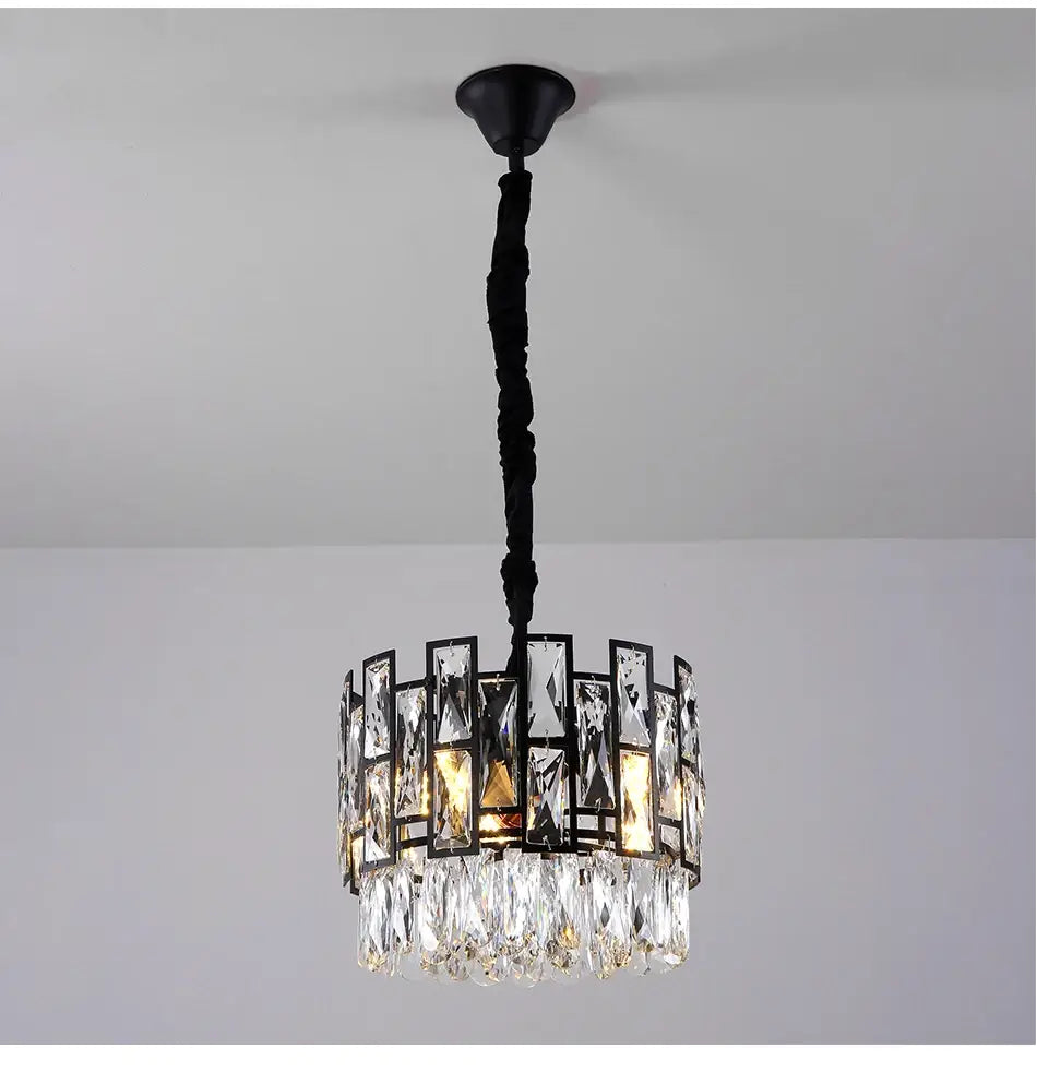 Modern Black Hanging Crystal Chandelier for Island, Dining, Bar