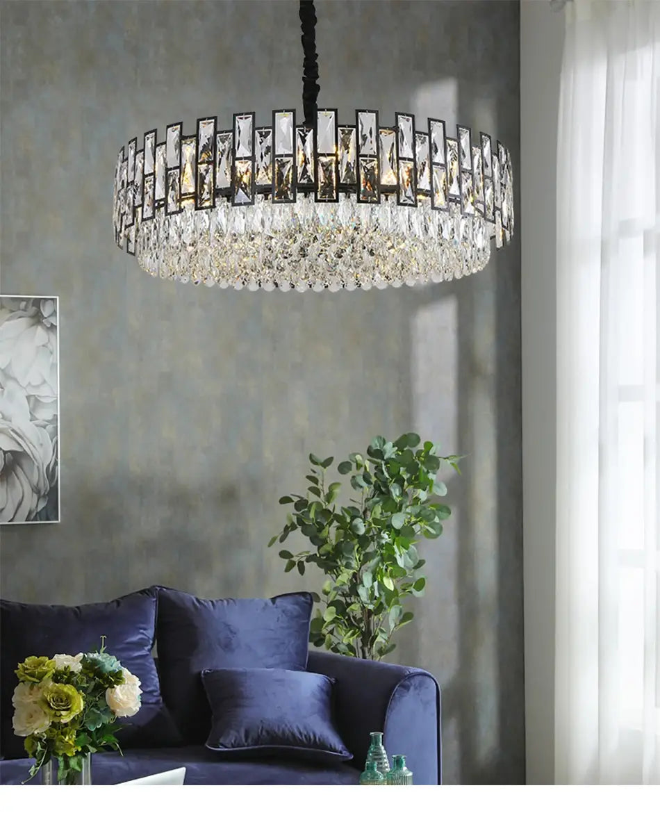 Luxury Black Round Crystal Chandelier for Living, Bedroom