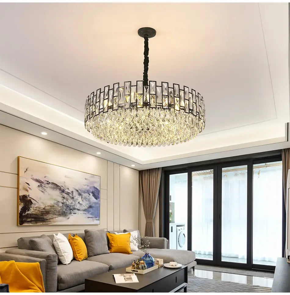 Luxury Black Round Crystal Chandelier for Living, Bedroom