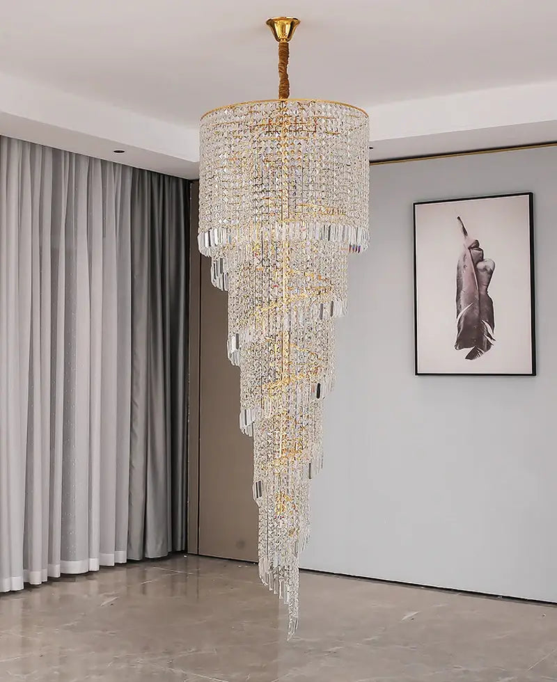 Luxury Long Spiral Chandelier for Staircase, Living, Hall