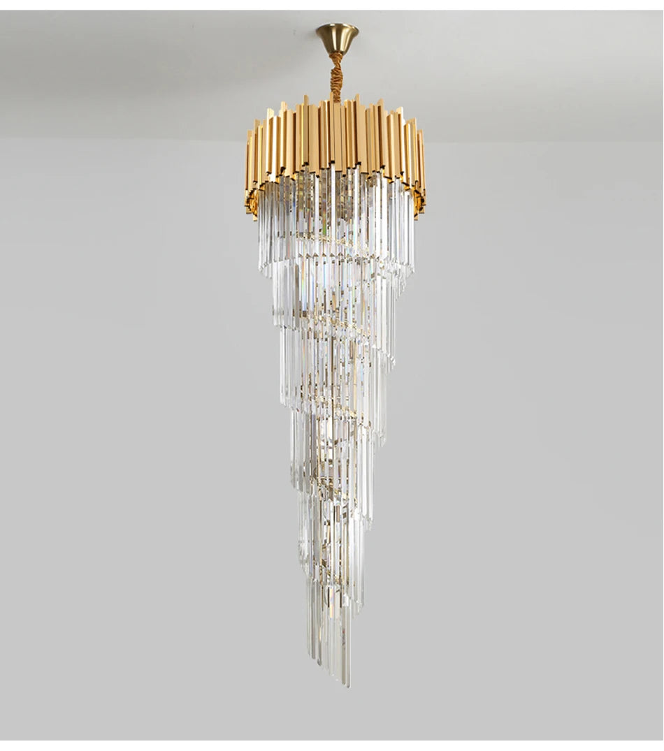 Luxury Gold Long Crystal Chandelier for Staircase, Living, Lobby